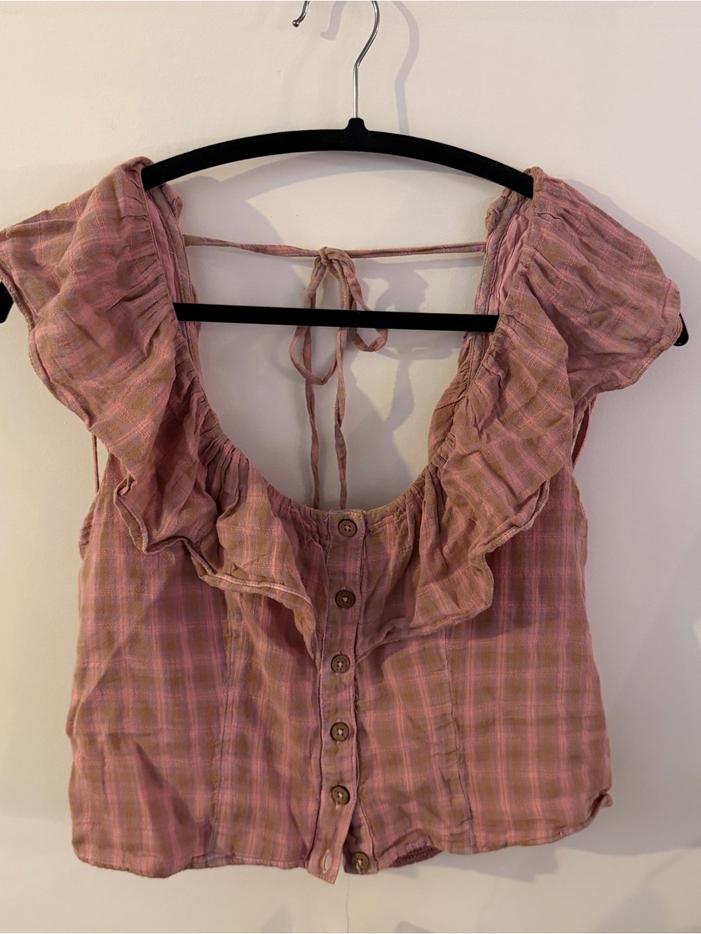 Free People Gone Rogue Plaid Open-Back Ruffle Top